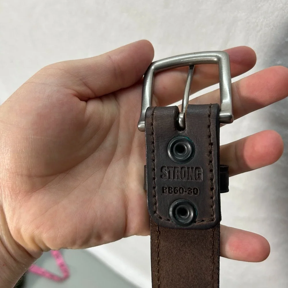 Strong Mens Size 28-30 Brown Leather Vintage B860-309 Adjustable Belt